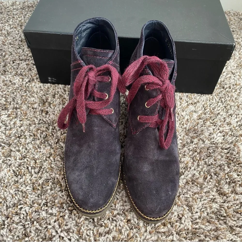 Chanel Lace Up Suede Calfskin Chain Wedge Booties - Picture 6 of 14